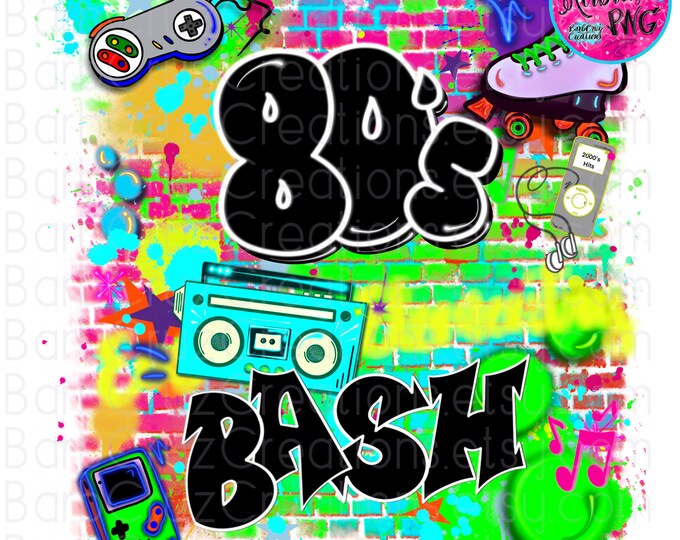 80's bash, airbrush png / airbrush Background / 80s baby / sublimation / digital airbrush / Hip Hop / Graffiti Art / vintage / 80's girl