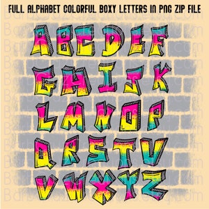 Letras de graffiti, alfabeto cuadrado, fuente de aerógrafo, aerógrafo png, aerógrafo digital, clipart, deletrea tus palabras, paquete, letras de graffiti