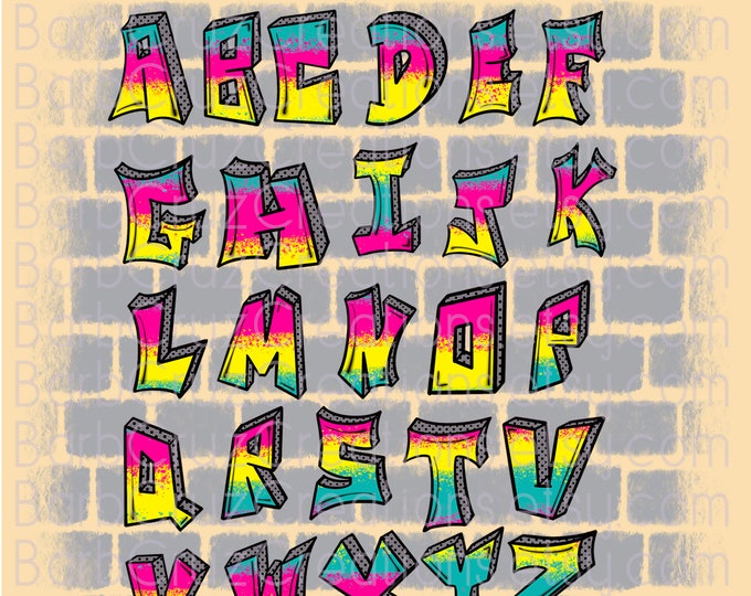 Graffiti Letters, Boxy Alphabet, Airbrush Font, Airbrush png, Digital Airbrush, clipart, Spell out your words, bundle, graffiti lettering