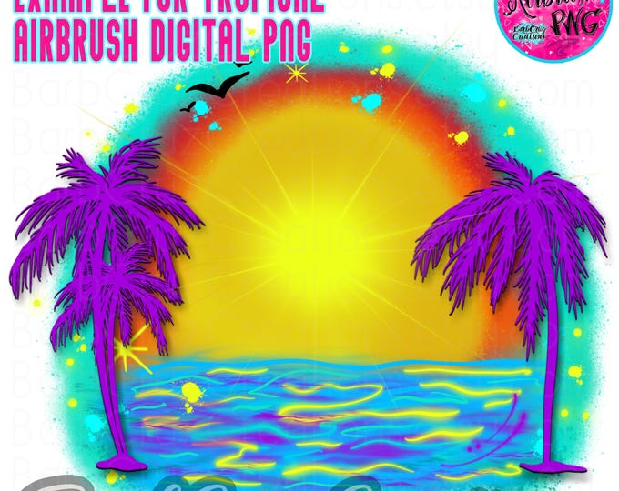Airbrush png, Tropical, Sunset, Sunrise, Paradise, Beach, Ocean, tropical illustration, sublimation design, Summer DTF, Purple Palm Trees