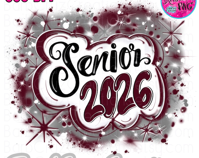 Airbrush png, Senior 2026, High School, Class of 2026, Graduate, Sublimation Digital, Graffiti design, jpg, 12th grade, redish purple, white