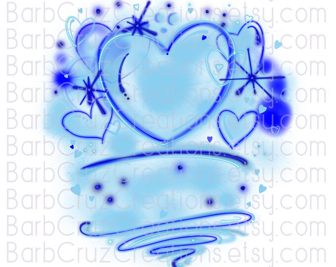 airbrushed blue hearts sublimation transfer, digital download, png, 90's girl, love, valentines day, hearts, background, backdrop