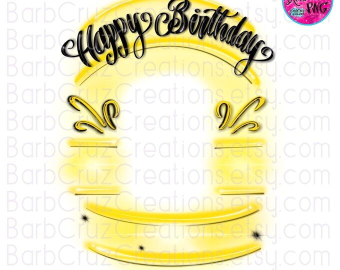 Airbrush png, Happy Birthday, frame, Celebration, Background, Sublimation Designs, Digital, Custom memorial shirt, yellow, RIP, heavenly png