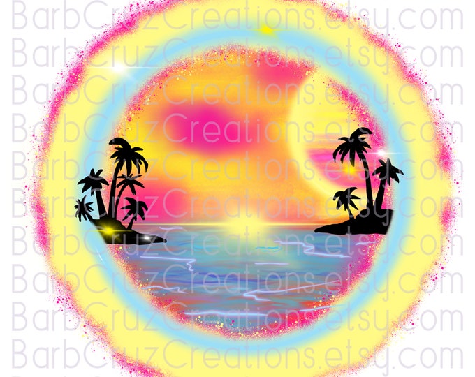 Airbrush png, Tropical Pastel, Sunset, Sunrise, Paradise, Beach, Ocean, sublimation design, digital download, clipart, Summer, Vacation, dtf