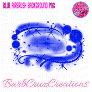 May include: Blue airbrush background with a white background. The design features a blue swirl with stars and circles.