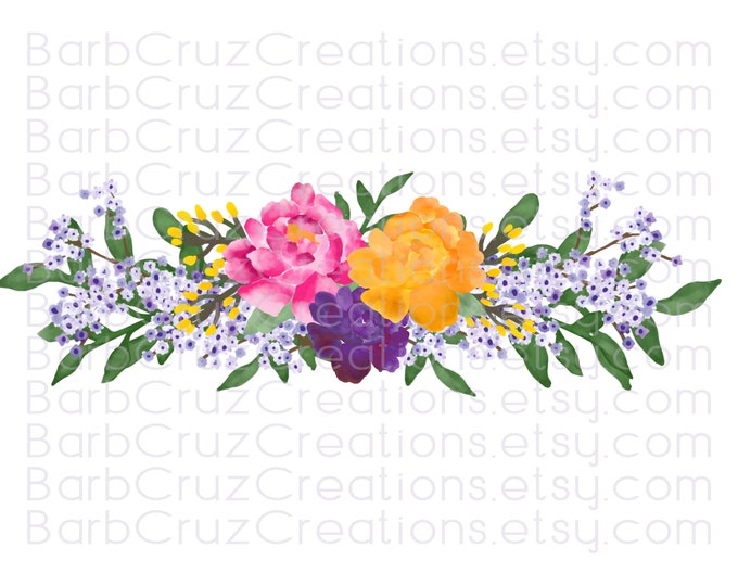 Beautiful Watercolor Floral Swag, Watercolor Flowers, Digital Floral Swag, Digital Downloads, Sublimation Designs, png, clipart, Pink flower