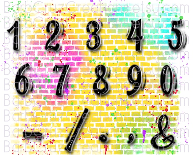 Graffiti, Numbers, black numbers, Airbrush numbers, Airbrush, Sublimation Design, Digital Download, png, clipart, bundle