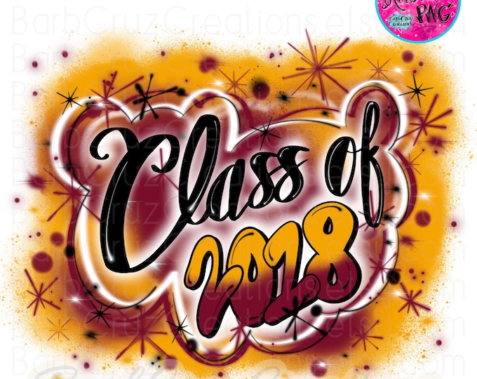 Airbrush png, Class of 2018, High School, Graduate, Digital Airbrush, Sublimation, Graffiti Designs, 90s style, 12th grade, deep red, gold