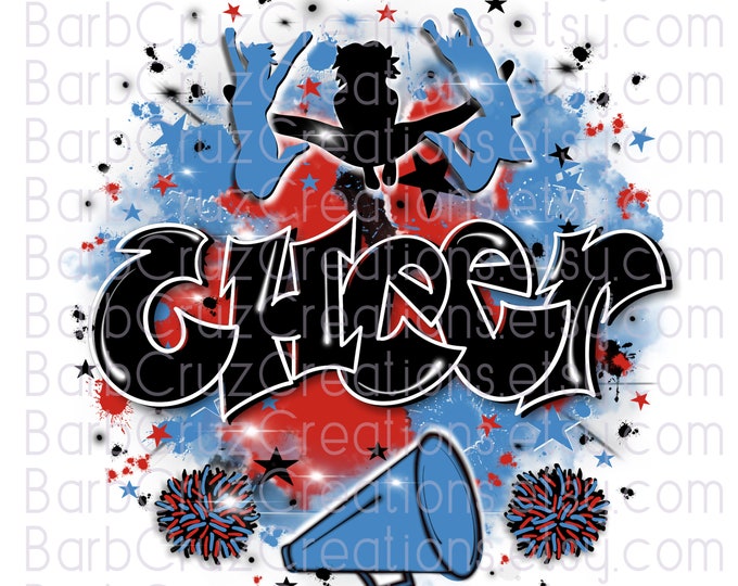 Airbrush png, Cheerleader designs, Cheer Shirt, Cheer Team shirt, Sports Team, Airbrush, Cheer Airbrush, Sublimation Design, blue, red