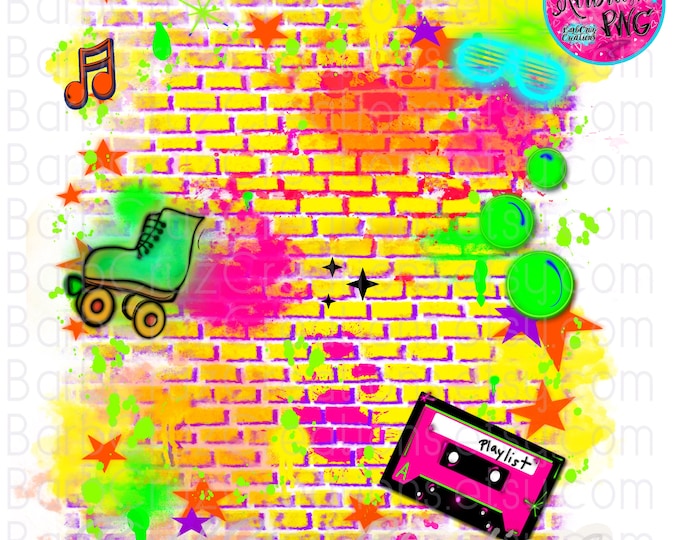 Airbrush png, Brick Wall Backdrop, 80's made, Graffiti Background, 80's, 80s baby, sublimation, clipart, sublimation png, vintage, 2000's