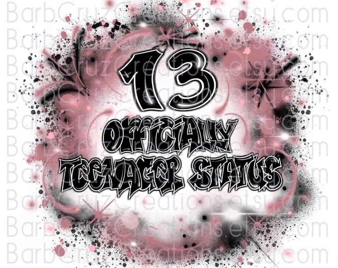 13, 13th, Birthday Rose Gold, Black, and White Airbrush, Print Designs, Sublimation Designs, png, Digital Downloads, Digital Airbrush, Teen