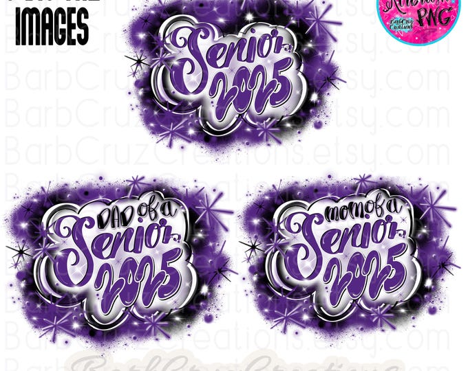 Airbrush Senior 2025 Mom, Dad, Brother, Sister, High School, Class of 2025, Sublimation Design, 12th grade, Graduate, purple, black