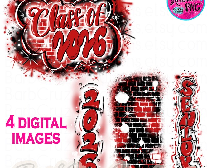 Airbrush png, Red set, Black, Senior, Class of 2026, Graffiti designs, High School Senior, College, pant leg, sleeve, vertical, Nostalgic