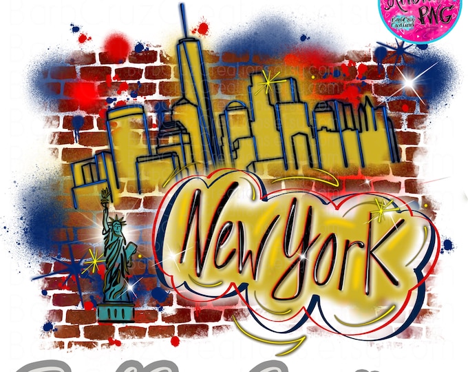 Airbrush png, New York, NYC, City, NY skyline, retro, graffiti, spray paint, dtf, illustration, sublimation designs, Streetwear, City Life