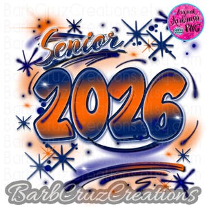 Airbrush, Senior, 2025, Sublimation Design, Graffiti Art, png, jpg, Heat Transfer, High School Senior, College Senior, orange, blue