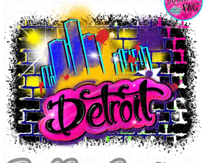 Airbrush png, Detroit, City, Silhouette, airbrush, illustration, png, sublimation design, digital download, airbrush design, graffiti design
