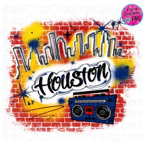 Airbrush png image, Houston Skyline, Sports, Houston, Texas, Digital Download, Sublimation Design, clip art, boombox, hip hop, graffiti