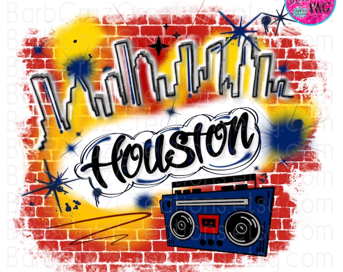 Airbrush png image, Houston Skyline, Sports, Houston, Texas, Digital Download, Sublimation Design, clip art, boombox, hip hop, graffiti