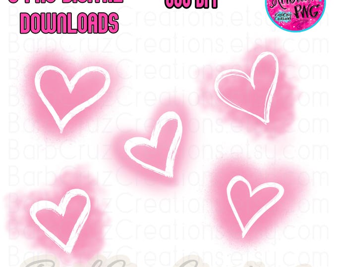 Pink Airbrush Background White Hearts PNG Digital Download, 80s baby, 90's style, sublimation designs Bundle of hearts Graffiti png