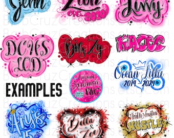 Pedido de nombre personalizado con aerógrafo, nombres personalizados, nombre personalizado con aerógrafo, grafiti personalizado de la vieja escuela de hip hop de los 90, letras, hecho a pedido