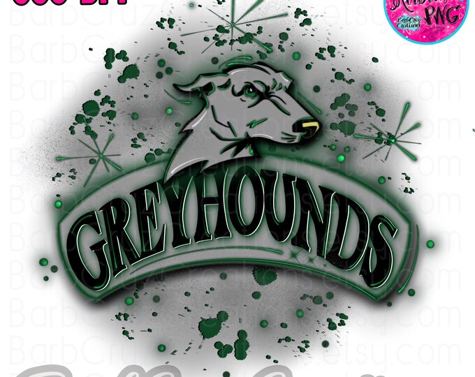 Airbrush PNG, Greyhounds, Digital Downloads, Hip Hop, Dance, Cheer, Sports Team, School Spirit, High School, Sublimation Design, Gray, Green