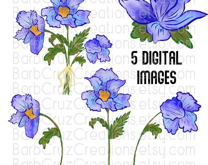 Watercolor Flowers, Digital Watercolor Flowers, Blue, Purple, Bouquet, png, Digital Downloads, Sublimation Designs, Heat Transfers, Clip art