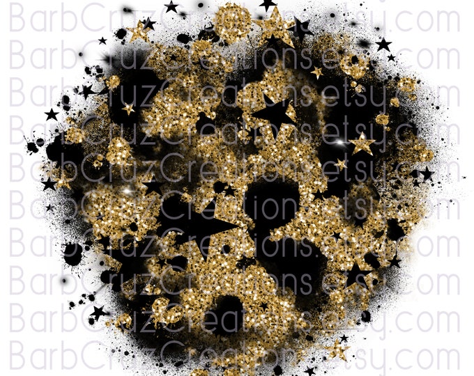 Airbrush digital image star burst background png sublimation designs, shirt transfer sports team school spirit, backdrop, black glitter gold