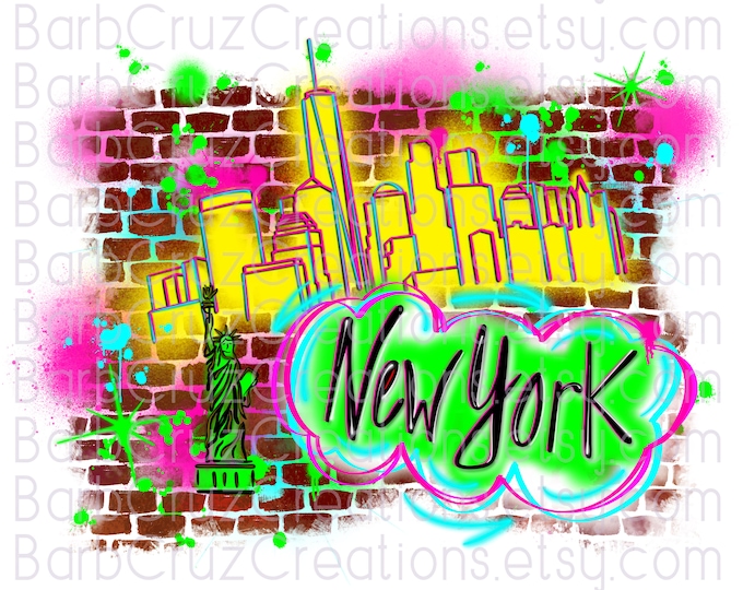 New York, NYC, City, NY, Silhouette, neon airbrush, graffiti, spray paint, dtf, illustration, png, sublimation design, digital, City Life