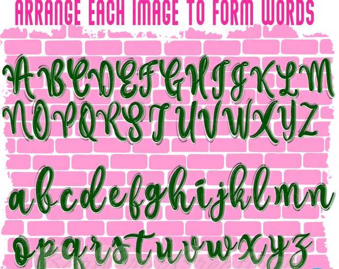 Green Cursive Airbrush Graffiti Alphabet Font Images PNG Digital Downloads, Hand Draw Lettering Airbrush Upper Lower Case Sublimation