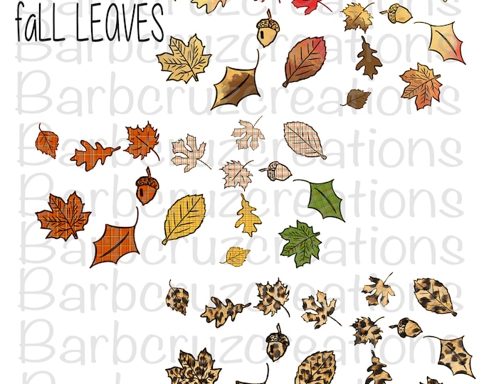 Fall Leaves, Leopard Print leaves, Watercolor Leaves, Plaid Leaves, Instant Download, Sublimation Design, Digital Download, PNG, Clipart