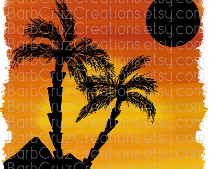 Palm Tree Silhouette, Watercolor Tropical Island png, Beach Vacation Design, png, clipart, Sublimation, Digital Download, Waterslides, Beach