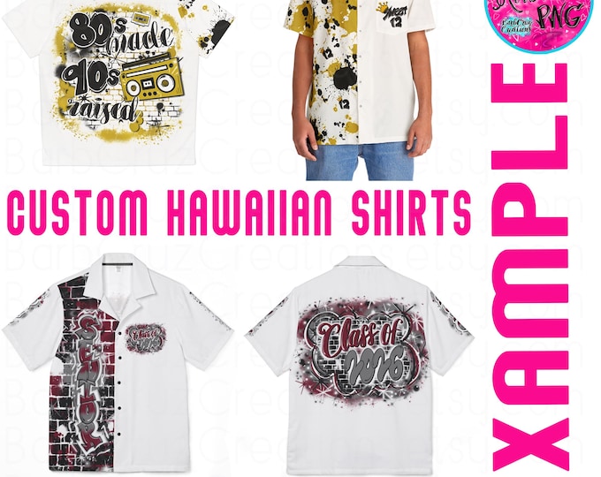 Custom Airbrushed Hawaiian Casual Dress Shirt, Hip Hop, Retro, Y2K, Graffiti, Button Down Top, 2000s, Senior, Party, Personalized Photo