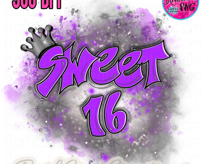 Sweet 16, Sixteen bday, crown, Birthday, Airbrush png, Print Designs, Sublimation Designs, png, clipart, Digital Downloads, purple, Silver