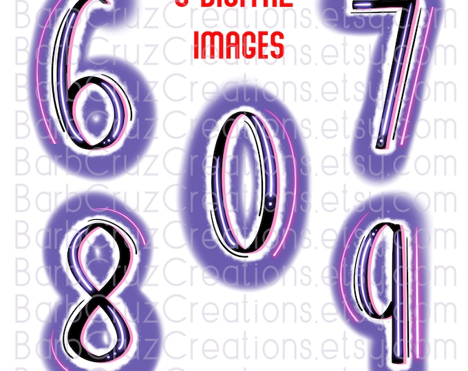 Airbrush, Numbers, 0, 6, 7, 8, 9, Pink, Purple, Airbrush Fonts, Sublimation Design, Digital Download, png, Waterslide, Heat Transfer