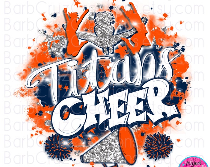 Titan Cheer Airbrush png Orange & Blue Cheerleader, designs, Cheer Team shirt, Sports Team Cheer Airbrush, Sublimation Design, star burst