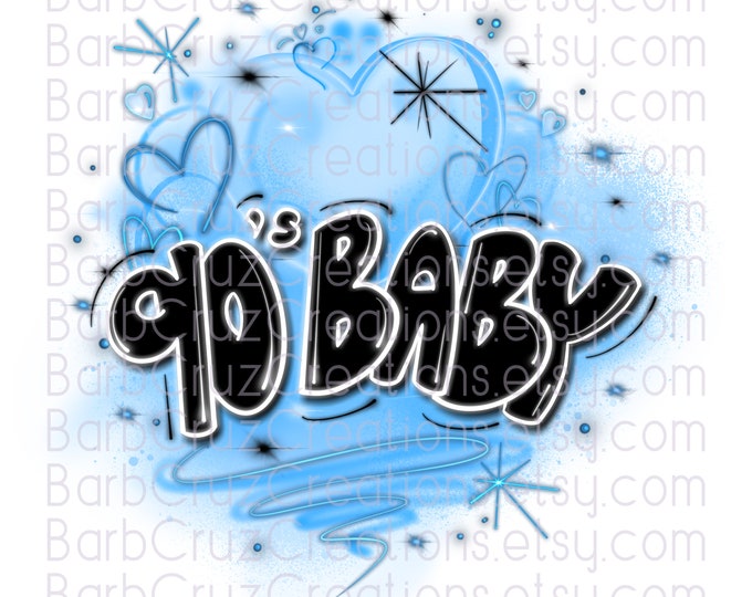 airbrush png, 90's baby girl, baby, girl, blue hearts, sublimation, digital download, jpg, clipart, digital airbrush, 90's, 1990, retro