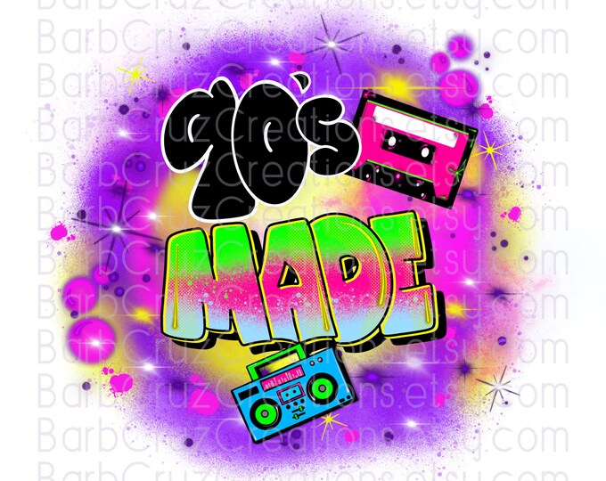 90's made, airbrush png, Background, 90's, boom box, graffiti, 90's, sublimation transfer, digital, clipart, sublimation, retro, vintage