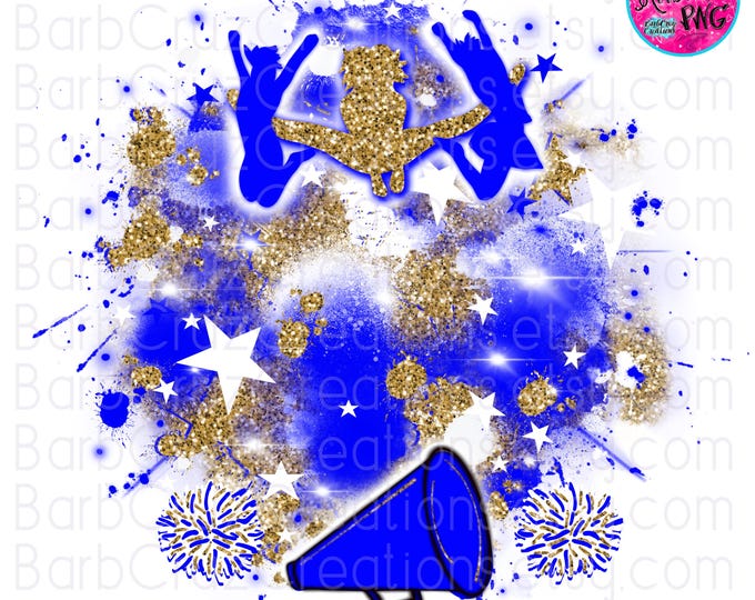 Airbrush png, Cheerleader, airbrush design, Cheer Shirt png, Cheer Team shirt, Sports Team, Cheer Airbrush, Sublimation, Blue, Gold, White