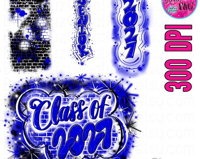 Airbrush png, Senior, Class of 2027, Graffiti designs, Heat Transfer, High School Senior, College, blue, pant leg, sleeve design vertical