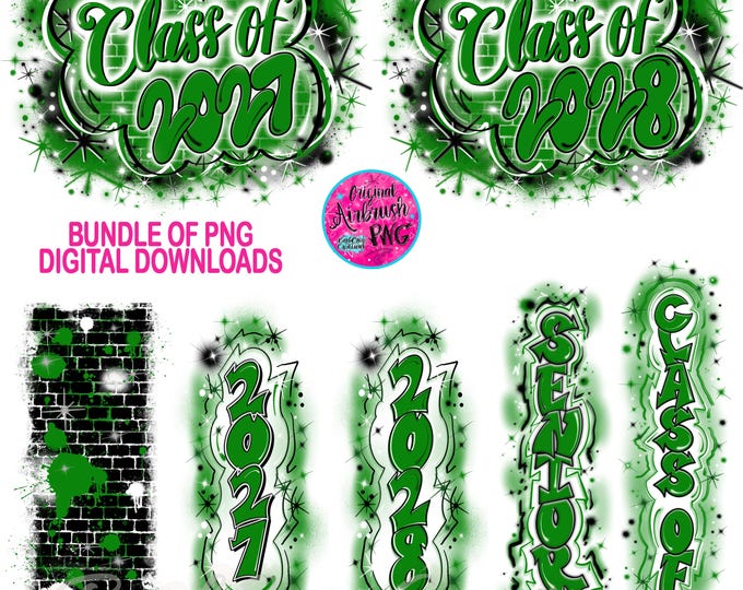 Green Airbrush PNG Digital Download Vintage Bundle Senior, Class of 2027 2028 Graffiti High School Senior pant leg,sleeve,vertical Nostalgic