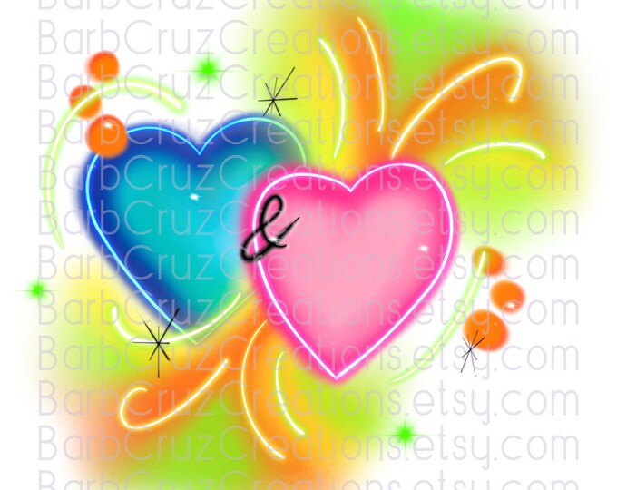 Hearts, Love, Couples, Valentine's Day, Airbrush, Pink Heart, Blue, Sublimation Design, Digital Download, png, clipart, Airbrush Design