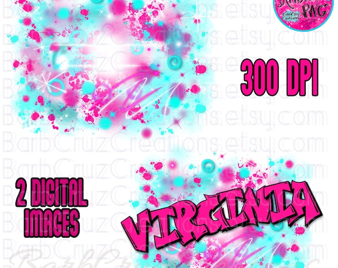airbrush png, digital image, Custom name Virginia, Digital Download, clipart, VA, sublimation designs, 90s, 80s, 2000s, Y2K, blue, pink