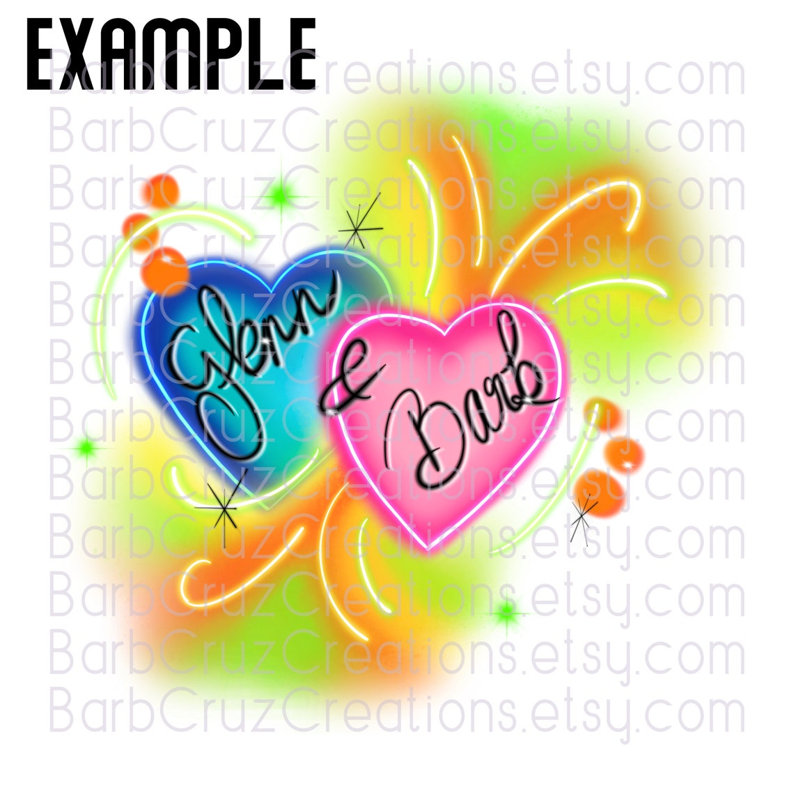 Airbrush Hearts Love Couple Design Pink Heart Blue Heart Etsy