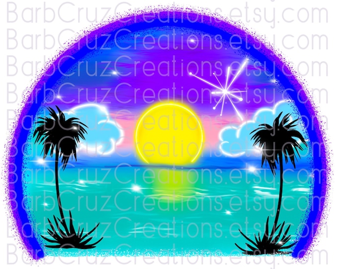 tropical, sunset, sunrise, palm trees, beach, vacation, airbrush, png, sublimation designs, digital downloads, instant download, transparent