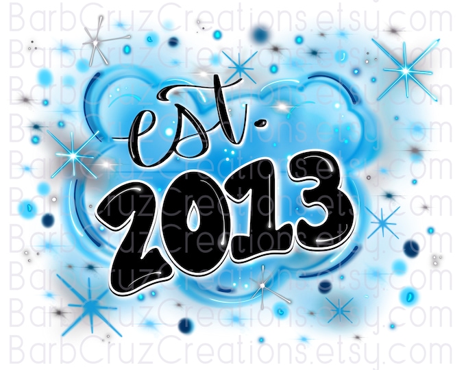 airbrush png, est 2013 Blue, Spray Paint, Splatter paint, Sublimation, established year 2013, birthday, anniversary, reunion, wedding, heart