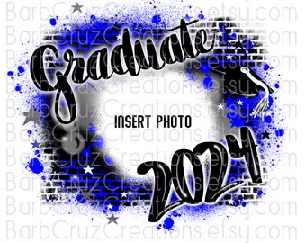 Diplômé 2024, Troisième cycle, Bleu, gris, Ajoutez votre photo, Promotion 2024, PNG, Aérographe, Motifs par sublimation Graffiti Art, Lycée, Collège