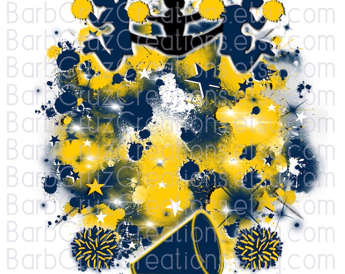 Cheerleader, Blue, Yellow, Cheer Shirt png, Cheer Team shirt, Sports Team Airbrush, Airbrush png, Cheer Airbrush, Sublimation , Star Burst