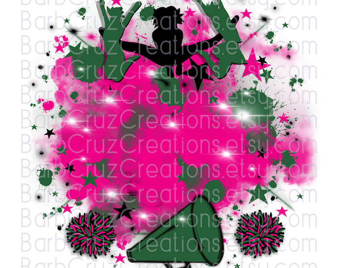 Cheerleader, designs, Cheer Shirt png, Cheer Team shirt, Sports Team Airbrush, Airbrush, Cheer Airbrush, Sublimation Design, green, pink