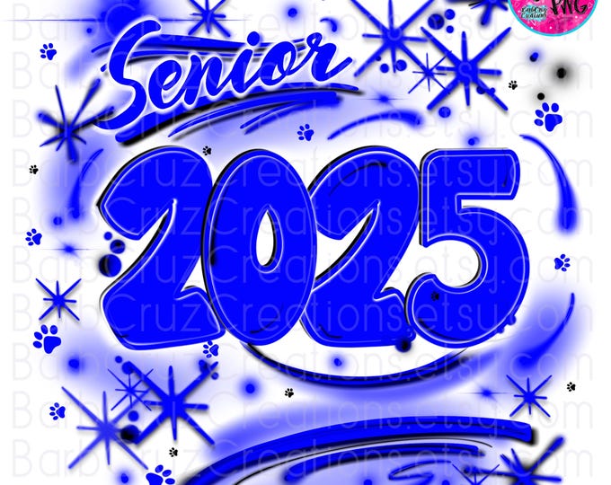 Airbrush png, Blue Senior with Paw Prints, 2025, Sublimation Design, Graffiti, Heat Transfer, High School Senior, College Senior, blue