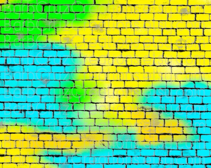 Brick Wall, yellow, green, blue, digital airbrush png, Background, Graffiti wall, sublimation designs, digital downloads, backdrop